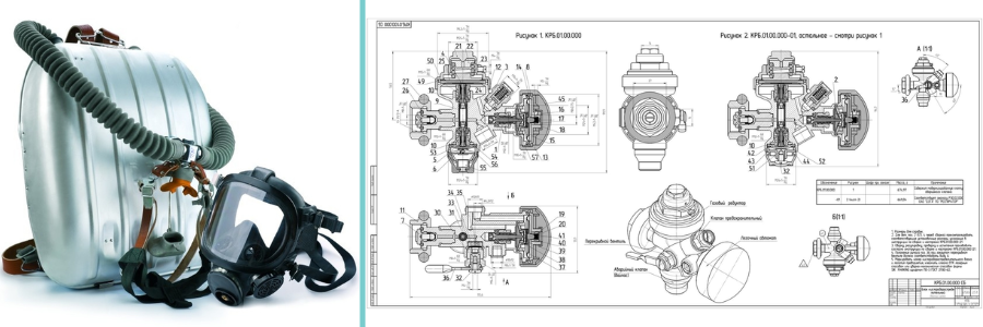 3d rendering and schematic drawing of scuba equipment by Cad Crowd design experts