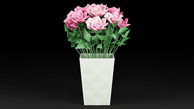 3D model of Stylized LowPoly Rose Bouquet
