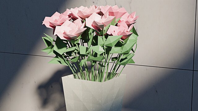 3D model of Stylized LowPoly Rose Bouquet