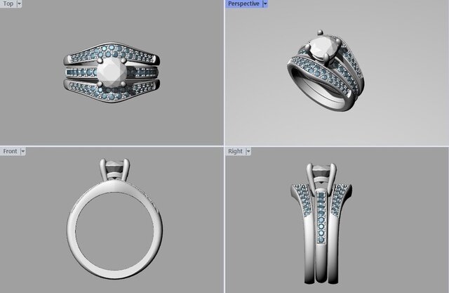 3D model of Fine diamond ring with sub rings