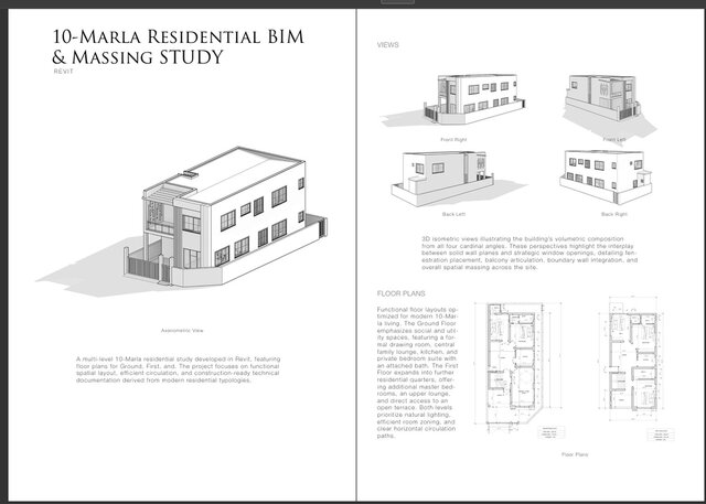 3D model of 10-Marla Residential BIM & 3D Massing Study