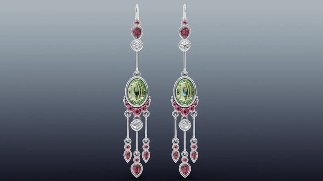 3D model of Pair of Cabochon Gemstone Earrings in 14K White Gold