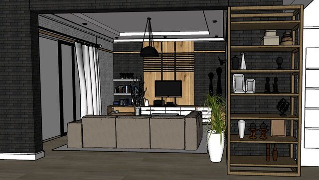 Interior living Romm and kitchen 3D deisgn