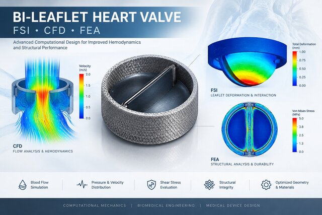 3D model of Bi-Leaflet Prosthetic Heart Valve Design | FSI, CFD & FEA Simulation