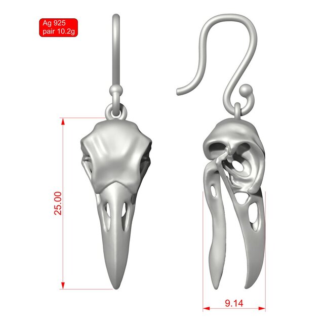 3D model of Raven Skull Earrings
