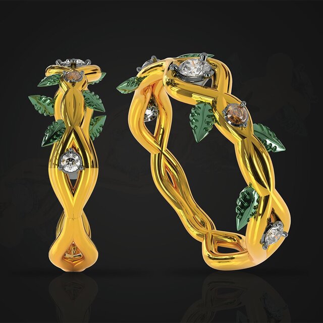 Organic Vine & Leaf Ring | 3D Jewelry CAD | Nature-Inspired Design
