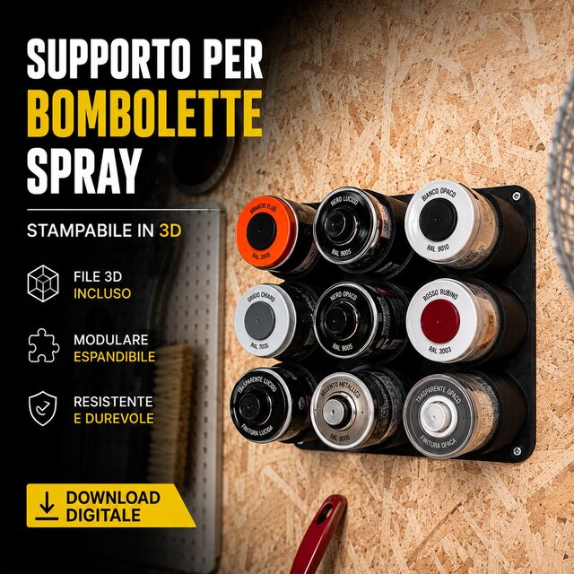 3D model of Wall-Mounted Modular Spray Can Organizer