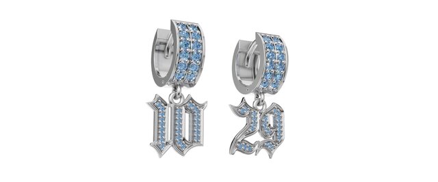Chicano Style Huggie Earrings with Gothic Number Pendants — Custom CAD | Rhino + MatrixGold