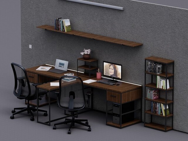 Desk and bookshelf set