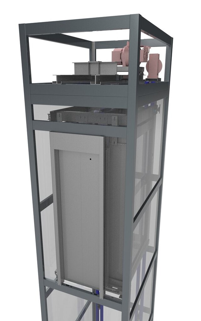 3D model of Modern Panoramic Square Elevator with CO Doors