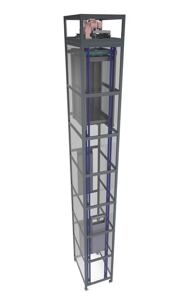 3D model of Modern Panoramic Square Elevator with CO Doors