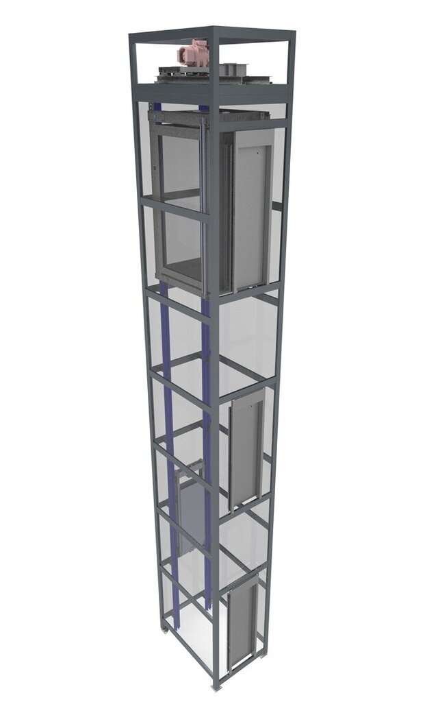 3D model of Modern Panoramic Square Elevator with CO Doors