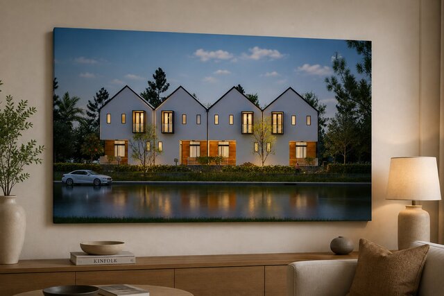 3D model of twilight-row-houses-in-a-cozy-living-room