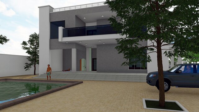3D model of Private Villa with Landscape Site Design | Revit BIM Model