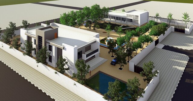 3D model of Private Villa with Landscape Site Design | Revit BIM Model