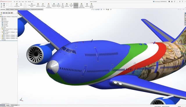 Boeing 747 aircraft 3D modeling and structural design using SolidWorks.