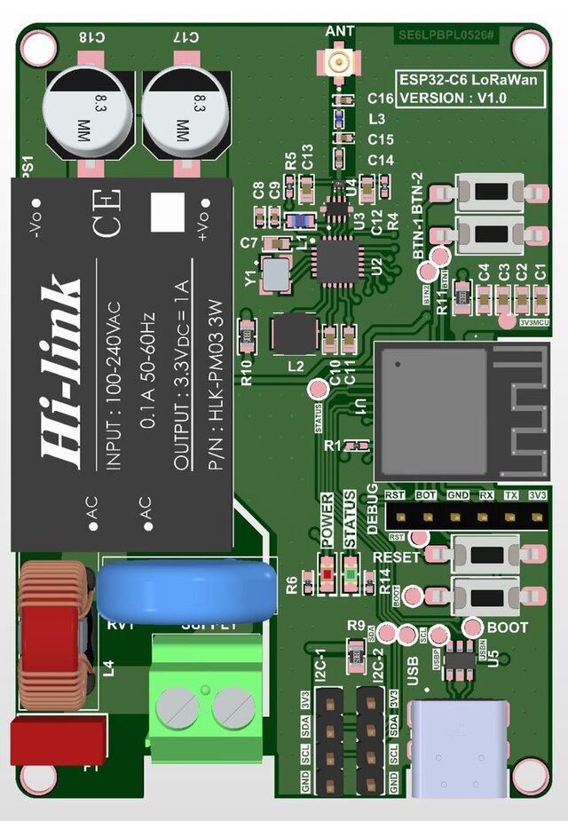 3D model of esp-32c6-lorawan-pcb-2