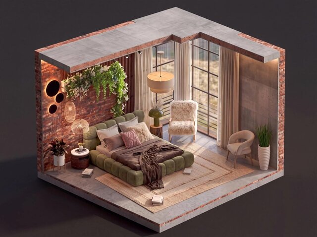 Roman Bedroom | Old Brick, Raw Concrete and Steel-Framed Glazing – image 4 of 4