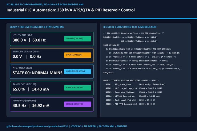 IEC 61131-3 PLC & SCADA Modbus Automation — 250 kVA Generator ATS & 4-20mA PID Control – image 1 of 1
