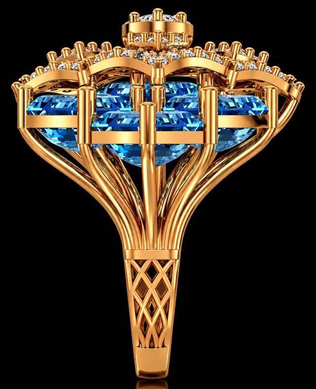 Luxury Geometric Blue Gemstone Diamond Ring – image 2 of 6