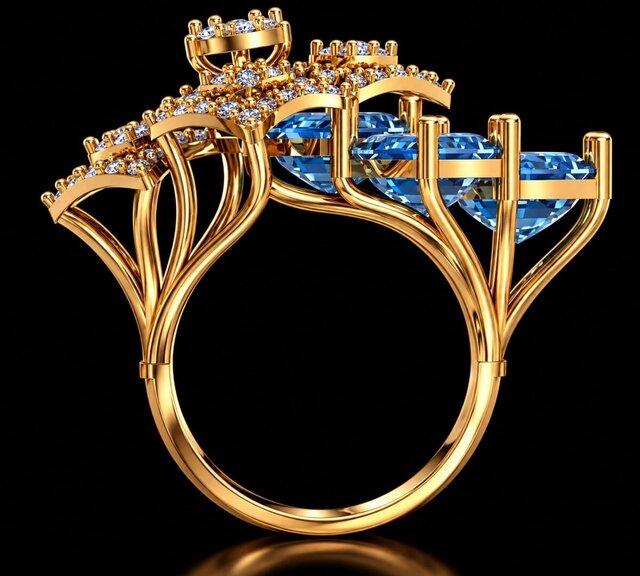 Luxury Geometric Blue Gemstone Diamond Ring – image 3 of 6