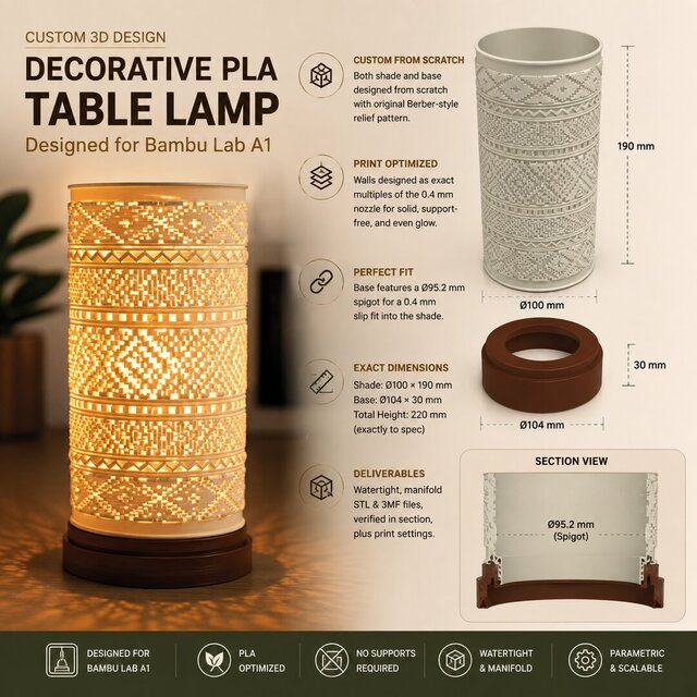 3D Printable Lamp Shade & Base - Print-Ready STL/3MF, 3D Design – image 1 of 1