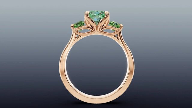3D model of Three-Stone Floral Cathedral Ring
