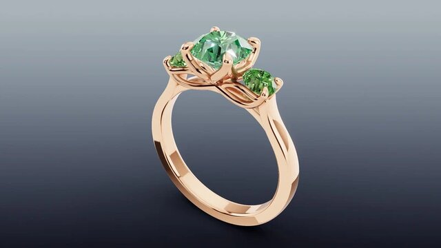 Three-Stone Floral Cathedral Ring