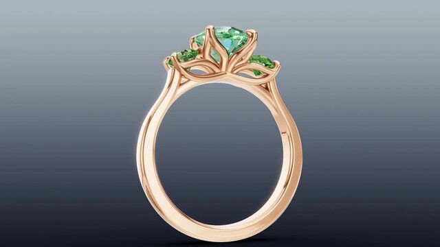 3D model of Three-Stone Floral Cathedral Ring