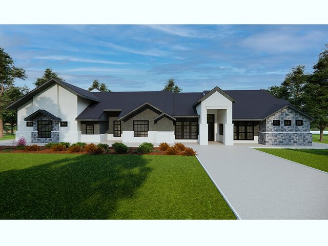 3D model of Modern Monochromatic Farmhouse - High-Contrast Exterior