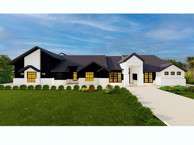3D model of Modern Monochromatic Farmhouse - High-Contrast Exterior