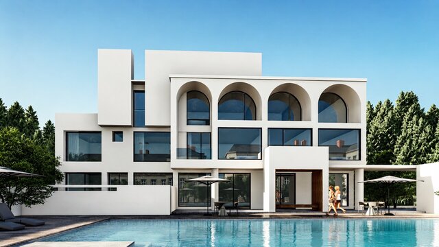 Minimalist Modern White Villa Exterior 3D Rendering