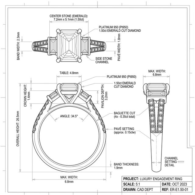 3D model of Luxury Jewelry Collection: From Technical Sketch to Hyper-Realistic 3D Render