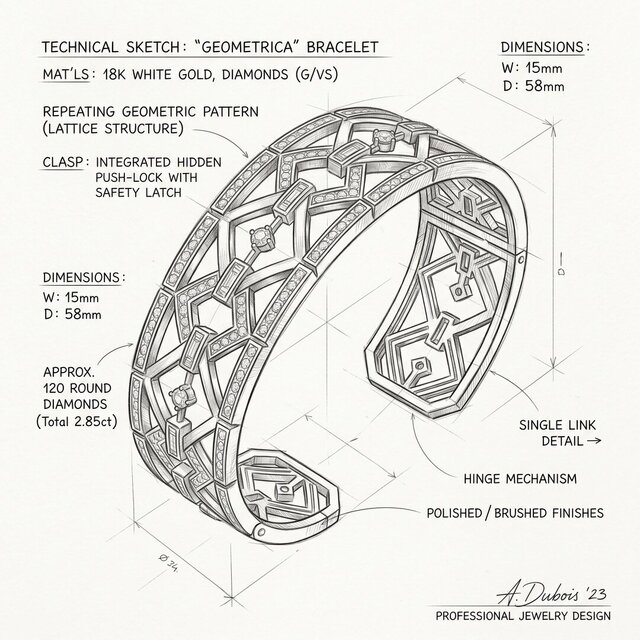 3D model of Luxury Jewelry Collection: From Technical Sketch to Hyper-Realistic 3D Render