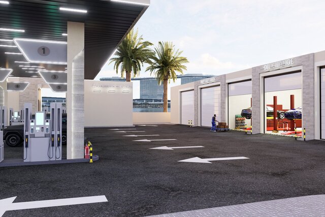 3D model of Modern Fuel Station Complex | Architectural Design & 3D Visualization