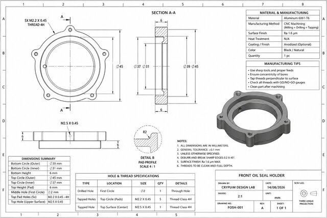 CASE OF STUDY CNC Machined Front Oil Seal Holder – Aluminum 6061-T6