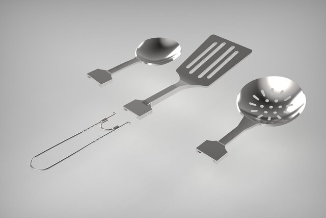 3D model of Interchangeable Kitchen Utensil Handle & Snap-Lock Mechanism