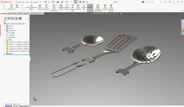 3D model of Interchangeable Kitchen Utensil Handle & Snap-Lock Mechanism