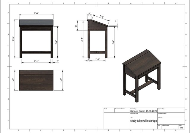 3D model of studt table with storage
