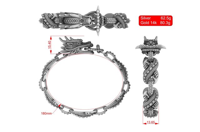 3D model of a Chinese Dragon bracelet