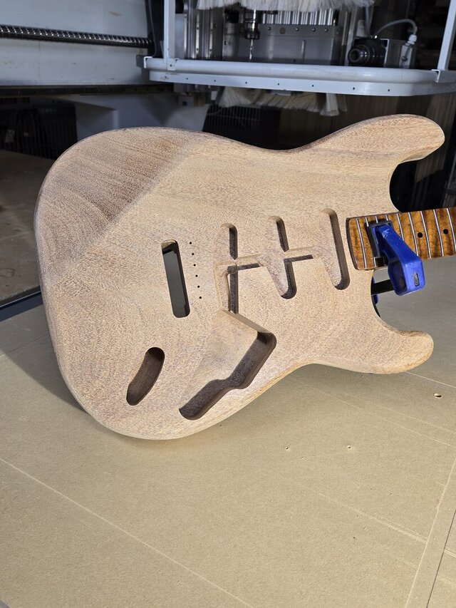 3D model of S-Style Double-Cutaway Guitar Body - Design, Two-Sided CAM, Machined