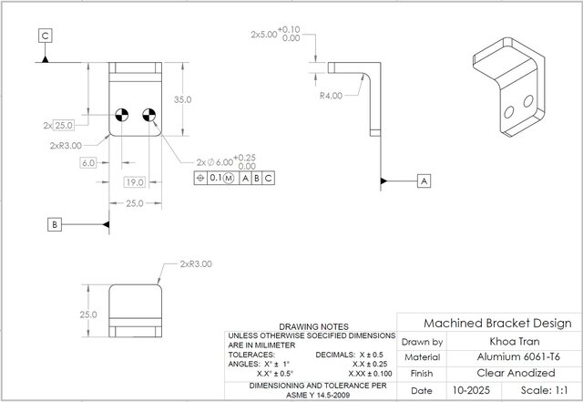 3D model of Aerospace Machined Bracket — DFM Redesign & GD&T