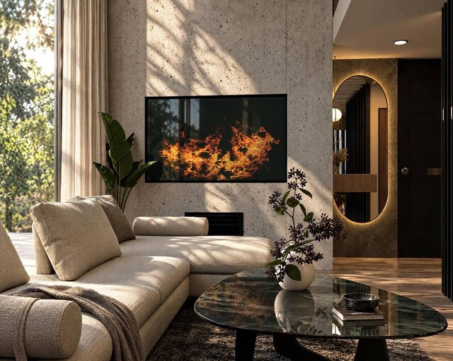 SMA Villa Interior | Double-Height Living Room in Board-Marked Concrete and Walnut – image 1 of 4