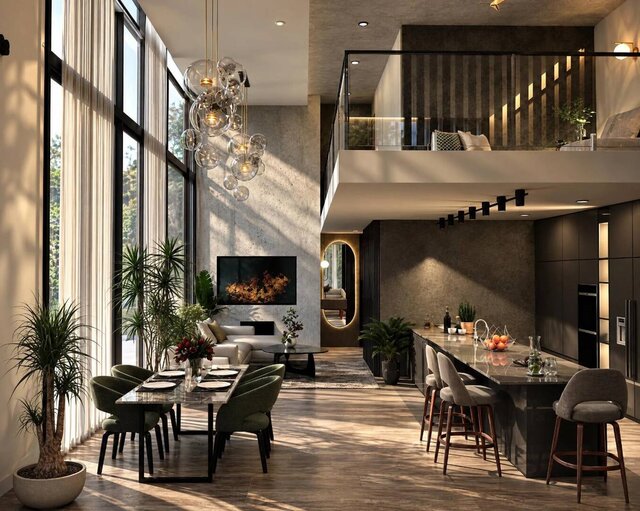 SMA Villa Interior | Double-Height Living Room in Board-Marked Concrete and Walnut – image 2 of 4