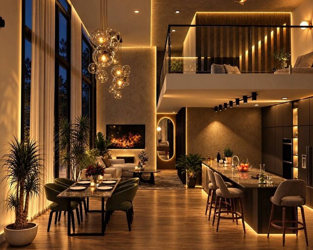 SMA Villa Interior | Double-Height Living Room in Board-Marked Concrete and Walnut – image 4 of 4