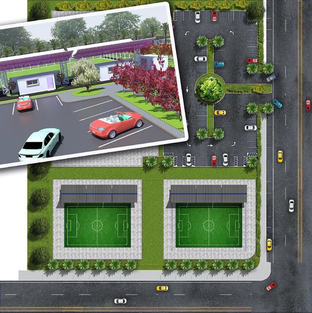 Mini-soccer field plan view and perspective