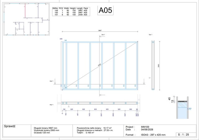 3D model of Workshop prefabrication drawings of timber frame structure with cutting lists