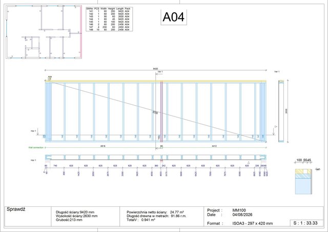 3D model of Workshop prefabrication drawings of timber frame structure with cutting lists