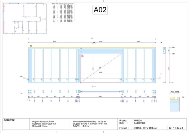 3D model of Workshop prefabrication drawings of timber frame structure with cutting lists