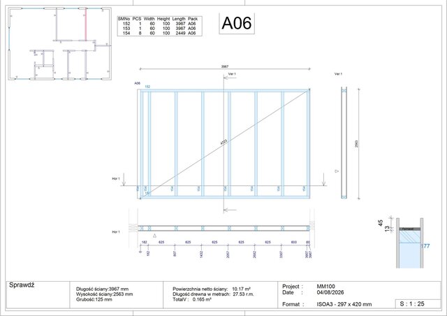 3D model of Workshop prefabrication drawings of timber frame structure with cutting lists